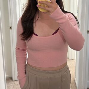 Shein Pink Knit Cropped Sweater Top uS4